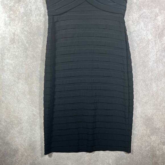 Cache Sheath Dress Womens 6‎ Black Embellished Cross Front Sleeveless Midi Party - Picture 3 of 9